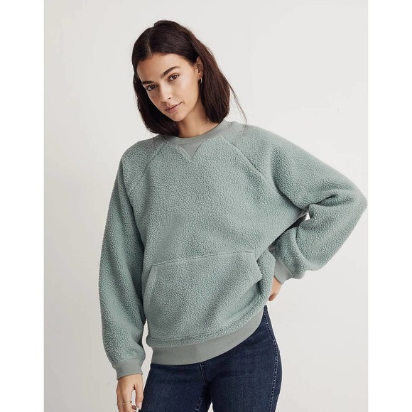 Madewell Resourced Green Sherpa Oversized Sweatshirt Size XS - Picture 1 of 12